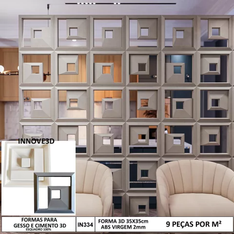 2 Forma 3d Cobogó Elemento Vazado Dupla Face 35x35cm ABS 2mm Molde Para Gesso ou Cimento/Concreto IN334