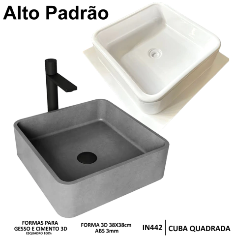 Molde Para Fazer Cuba Pia de Banheiro Alto Padrão Fôrma de Cuba 38x38x11cm ABS 3mm IN442
