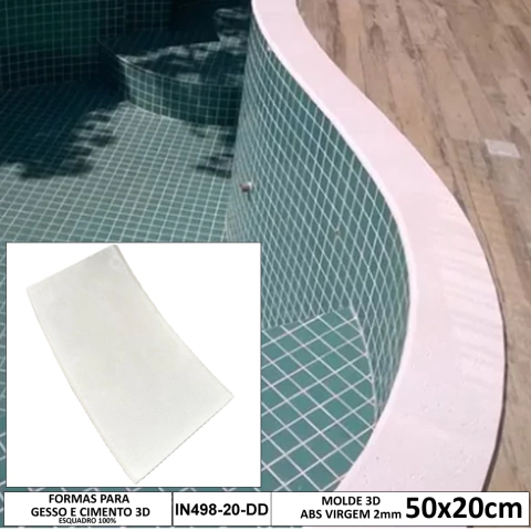 Forma 3d Borda de Piscina Curva 50x20cm Boleado Duplo ABS 2mm Molde para cimento/concreto IN498-20-DD
