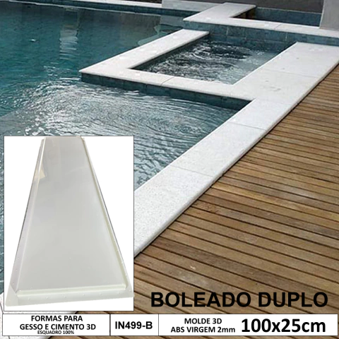 Forma 3d Borda de Piscina Lisa Reta Grande Boleado Duplo 100x25cm ABS 2mm Molde para cimento/concreto IN499-B