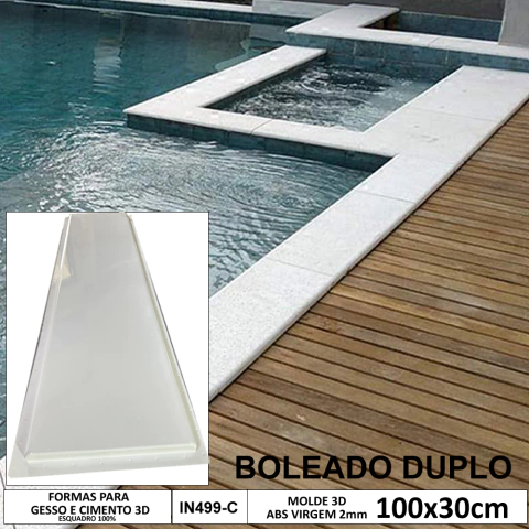 Forma 3d Borda de Piscina Lisa Reta Grande Boleado Duplo 100x30cm ABS 2mm Molde para cimento/concreto IN499-C