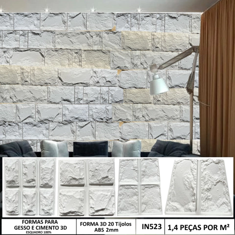 Kit 20 Formas 3d Molde Mosaico Pedra Natural Moledo ABS 2mm Molde para cimento/concreto/gesso 3d IN523