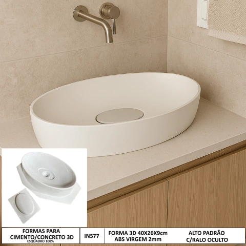 Molde Para Fazer Cuba Pia de Banheiro Grande 41x26x9cm Ralo Oculto Fôrma de Cuba ABS 2mm IN577 - comprar online