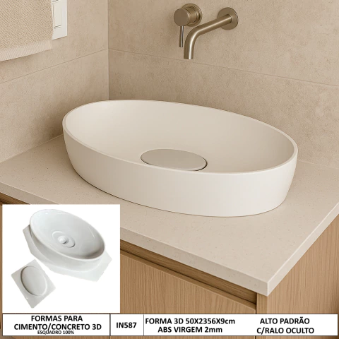 Fôrma Para Fazer Cuba Pia de Banheiro Grande 50x32x9cm Com Ralo Oculto Fôrma de Cuba ABS 2mm IN587 - comprar online