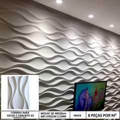 Forma 3d Gesso Ondas 48X28cm ABS 1,5mm Molde Para Gesso/Cimento 3d IN634