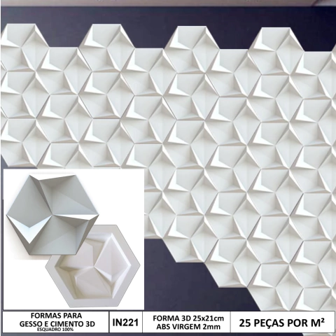 FORMA MOLDE GESSO 3D SEXTAVADO ABS VIRGEM 2MM GESSO/CIMENTO 3D IN221