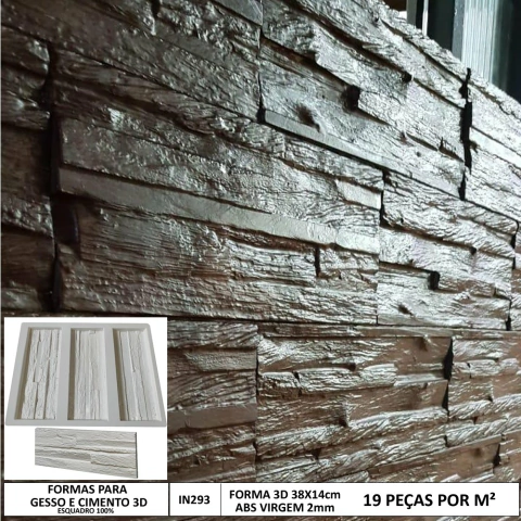 2 Forma 3d gesso 3 Madeiras 38x14cm ABS 2mm Madeira Rústica Molde para Gesso/Cimento/Concreto 3d IN293