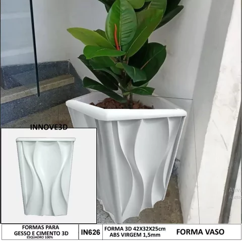 Forma 3d Vaso Ondas 42x32x25 Abs Virgem Molde para gesso Ou Cimento IN626