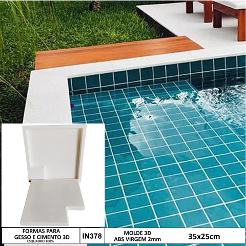 Forma 3d Canto de Piscina Lisa Reta 35x25cm ABS 2mm Molde para cimento/concreto IN378