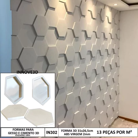 2 Forma 3d Gesso Colmeia 31x26,5cm ABS 2mm Molde Para Gesso/Cimento/Concreto IN302