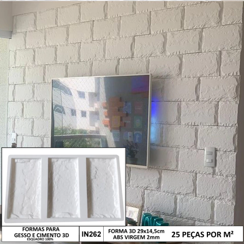 2 Forma 3d Tijolão Rústico 29x14,5cm ABS 2mm Molde para gesso/cimento/concreto 3d IN262