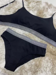 Conjunto em cotton com elástico prata