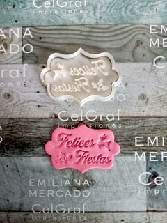 Cortante felices fiestas, con sello desmontable