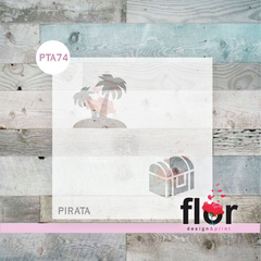 Stencil palmeras cofre tesoro piratas PTA74