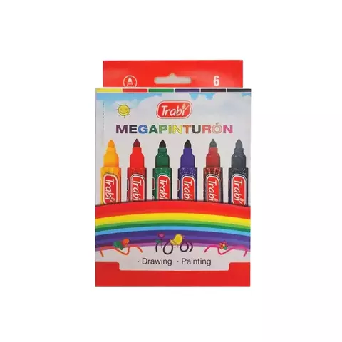 MARCADOR TRABI ESCOLAR MEGAPINTURON - CAJA X 6 SURTIDAS