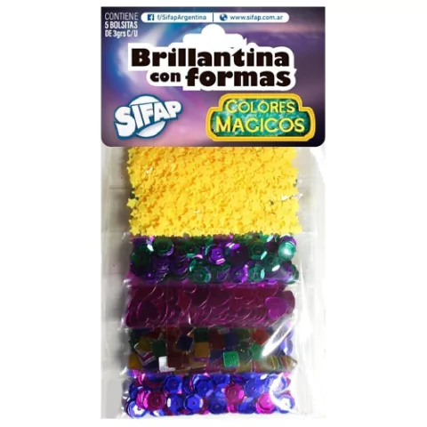 BRILLANTINA CON FORMAS SIFAP COLORES MAGICOS X 5 UNIDADES