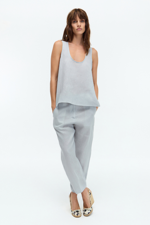 Pantalon Baggie en Lino Gris Claro