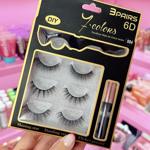 Cílios Postiços com Delineador + Aplicador - Seven Colors