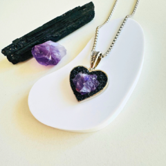 Corazón combinado AMATISTA Y TURMALINA - comprar online
