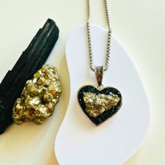 Collar Corazón Combinado TURMALINA NEGRA Y PIRITA - comprar online