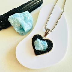 Corazón Combinado AGUAMARINA Y TURMALINA NEGRA - comprar online