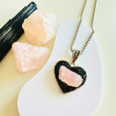 Corazón Combinado TURMALINA Y CUARZO ROSA