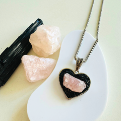 Corazón Combinado TURMALINA Y CUARZO ROSA - comprar online
