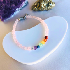 Pulsera CUARZO ROSA 7 CHAKRAS 4 MM