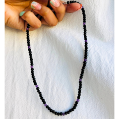 Gargantilla Obsidiana y Amatista 4 mm