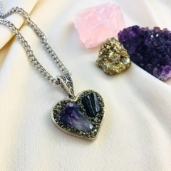 Corazón combinado AMATISTA, PIRITA Y TURMALINA - comprar online
