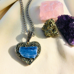 Corazón Combinado Cianita Azul + Pirita