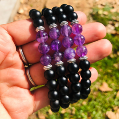 Pulsera Obsidiana y Amatista 8mm