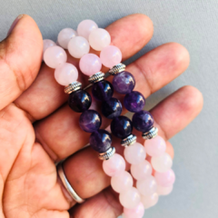 Pulsera Cuarzo Rosa y Amatista 8mm