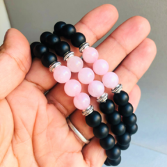 Pulsera Obsidiana y Cuarzo Rosa 8mm