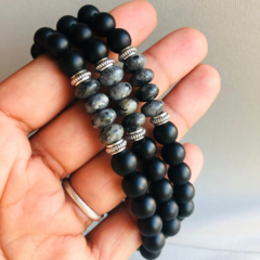 Pulsera Obsidiana y Labradorita Gris 8mm