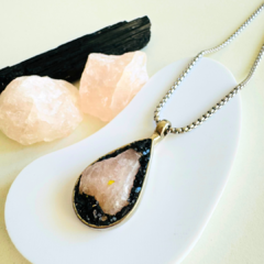 Collar GOTA Combinada Turmalina Negra + Cuarzo Rosa