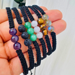 Pulsera Negra Tejida con Piedras Naturales - comprar online