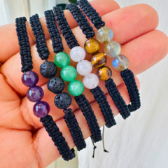 Pulsera Negra Tejida con Piedras Naturales