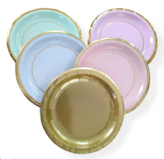 Plato Pastel con borde dorado x 10un (Surtido)