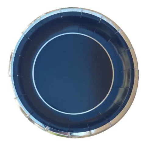 Plato Negro Bordes Plateados x 10 un