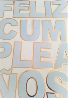 Guirnada Feliz Cumpleaños Borde Dorado Letras Celeste en internet