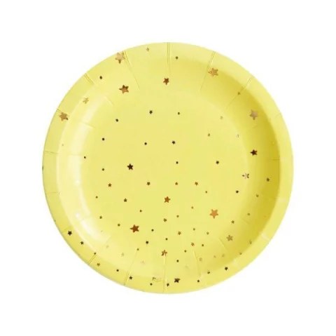 Plato Amarillo con estrellita dorado x 10 unidades