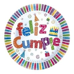 Plato Multicolor Feliz cumple x 6 un