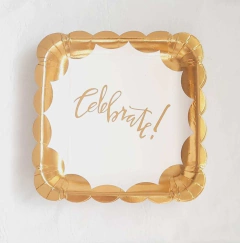 Plato "Celebrate" Borde metalizado x 10 un - PetitCocoDeco