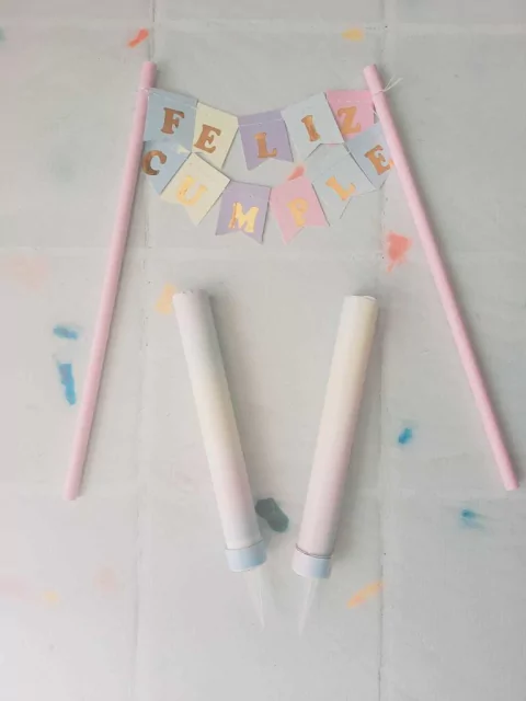 SET MINI BANDERINES PASTEL CON 2 BENGALAS (Para tortas)