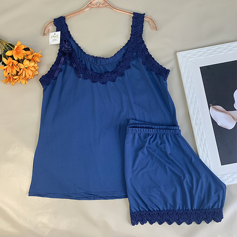 Pijama Short Doll Malha Fria - E89 Azul Marinho