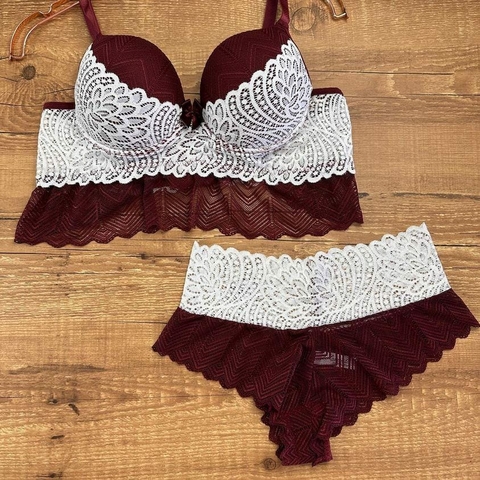 Conjunto de Lingerie Bernice com Renda - A69 Marsala