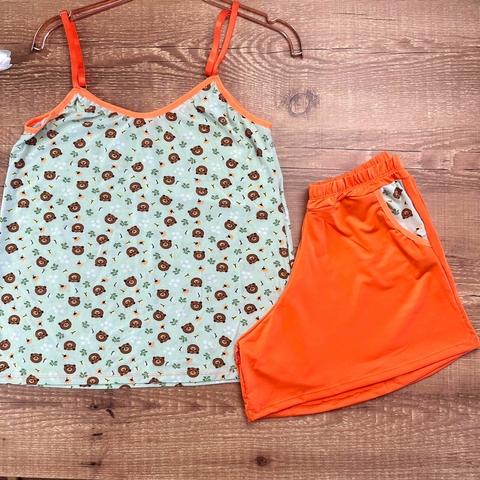 Pijama Baby Doll Nadador Malha Fria - Laranja E128