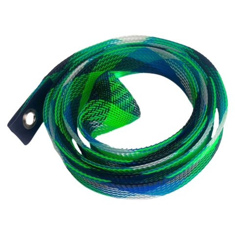 Capa protetora tipo tela colorida em verde, azul e branco para varas de pesca carretilha até 6 pés