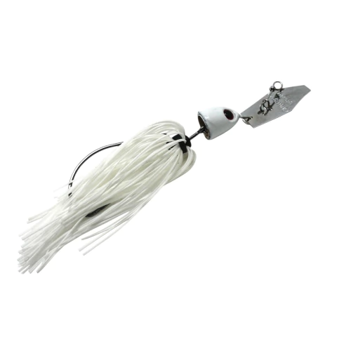 Isca artificial Z-Man Chatterbait Freedom 3/8oz com corpo branco e cabelo de silicone.